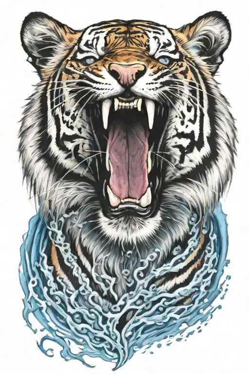Tiger roaring with light blue beaming eyes  tattoo design idea