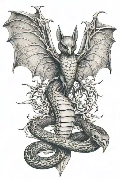 snake bat with spread wings tattoo design idea