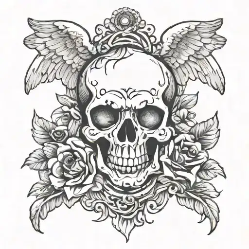 cherub and skull tattoo design idea