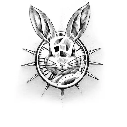 pocket watch with a white rabbit running on the face tattoo design idea