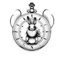pocket watch with a white rabbit running on the face tattoo design idea