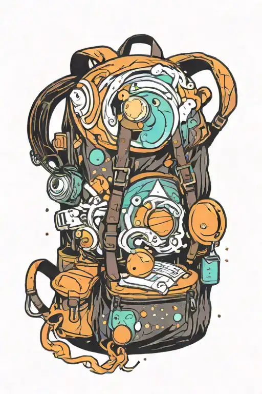 A new-school design of a cosmic nebula intertwined with a student's backpack, symbolizing the endless possibilities of the universe tattoo design idea