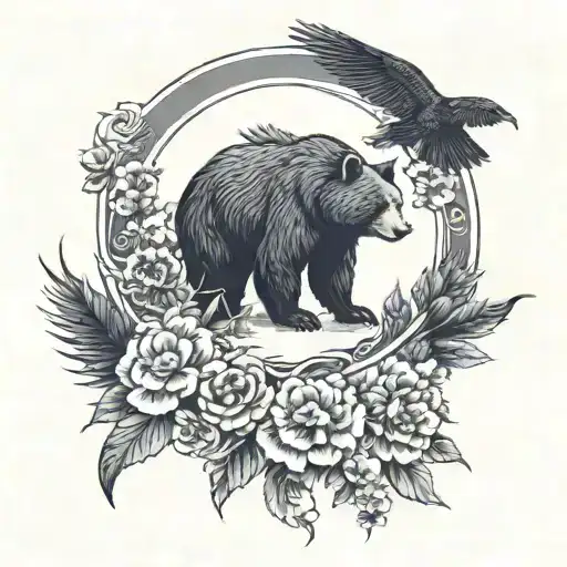 bear, crow and black mamba tattoo design idea
