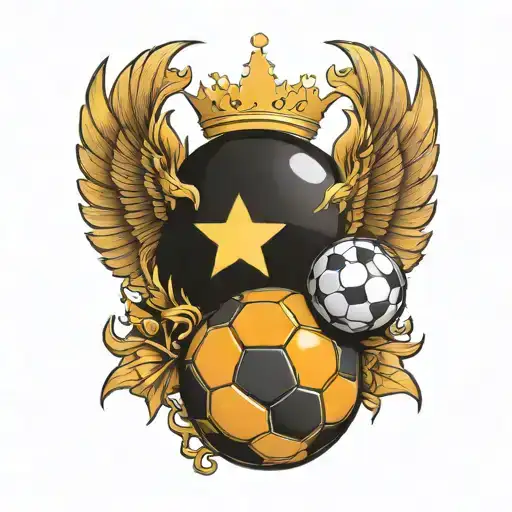 Champions League ball with wings and a crown in its paws tattoo design idea