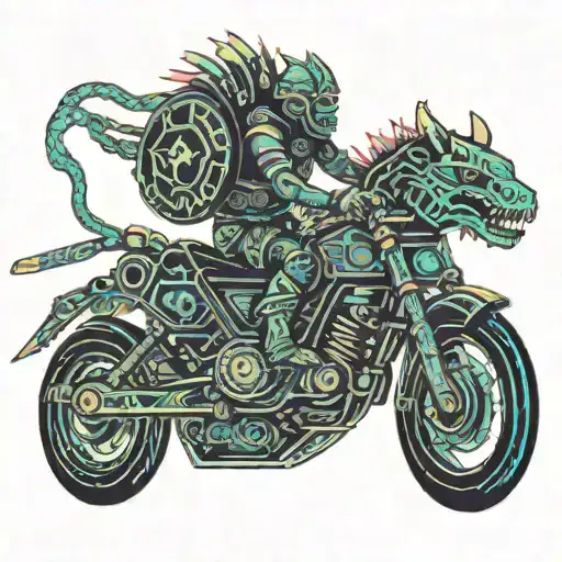 aztec warrior riding an axolotl tattoo design idea