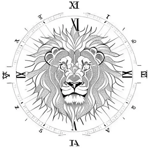 rose lion compass bear clock  tattoo design idea