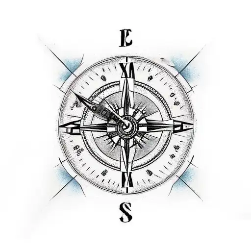 rose lion compass bear clock  tattoo design idea