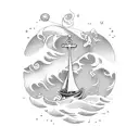 Ocean Wave Boat Anchor tattoo design idea