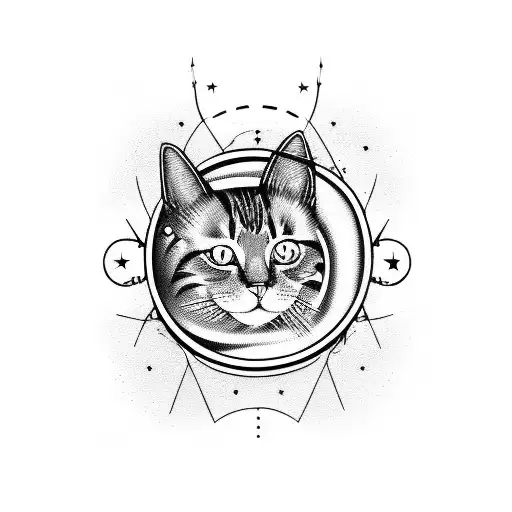 cat in space fishing stars tattoo design idea