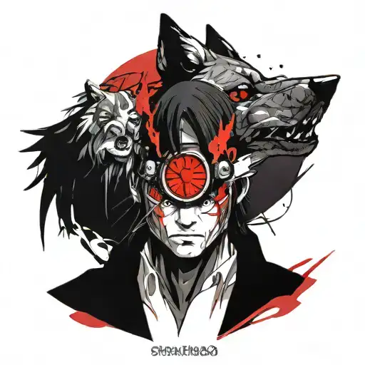 itachi uchiha, slavic, wolf, sharingan tattoo design idea