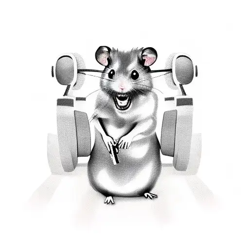 Hamster playing a musical instrument in a horror movie setting tattoo design idea