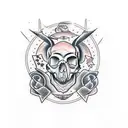 Animal skull surrounded by investigation evidence tattoo design idea