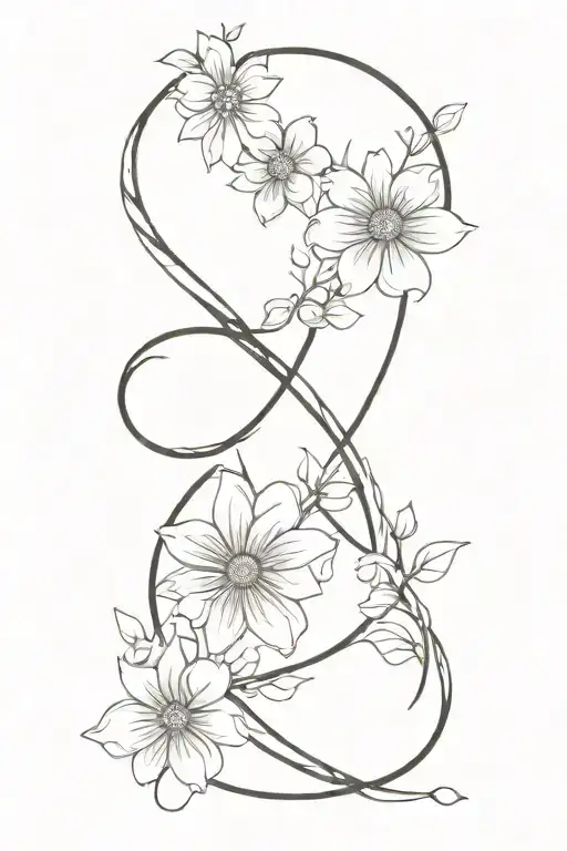 infinity sign and flowers coming tattoo design idea