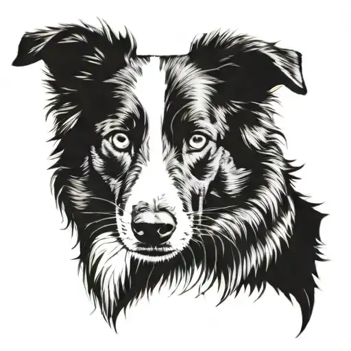 border collie with blue eyes and a black cat tattoo design idea