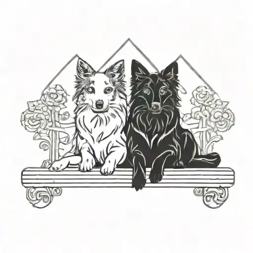 border collie and black cat tattoo design idea
