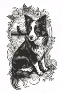 border collie with a black cat tattoo design idea