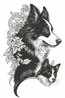 border collie with a black cat tattoo design idea