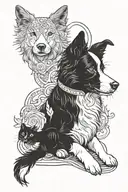 border collie next to a black cat tattoo design idea