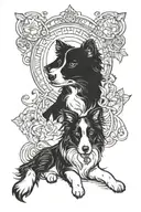 border collie next to a black cat tattoo design idea