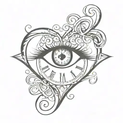 a heart with infinity symbol, this forms eyes, adds a clock in one of the eyes the other eye is a classic eye tattoo design idea