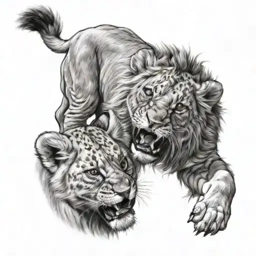 lion cubs fighting each other tattoo design idea
