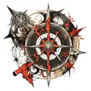 A Viking compass with sun and moon symbols for direction tattoo design idea