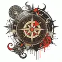 A Viking compass with sun and moon symbols for direction tattoo design idea