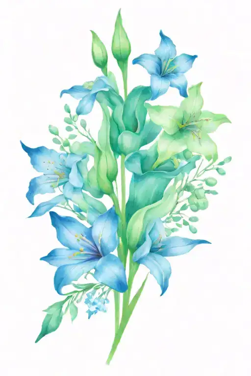 gladiolus, poppy, aster, morning glory, holly, narcissus, lily of the valley tattoo design idea