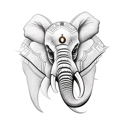 dios indra sentado en  su elefante tricéfalo tattoo design idea