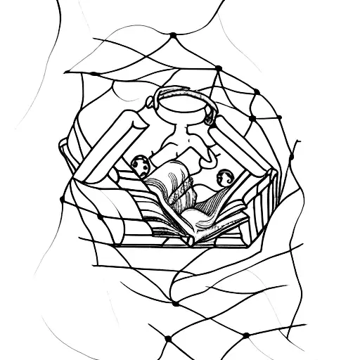 A minimalist tattoo of a red thread (akai ito) wrapped around a book, symbolizing the client's love for anime and reading tattoo design idea