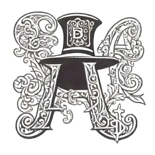 letter A with mob boss hat Letter b with water and letter c with religious design tattoo design idea