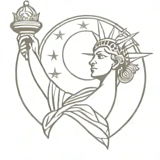 lady liberty and moon merging together tattoo design idea
