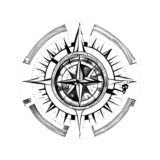 Compass mountains tattoo design idea