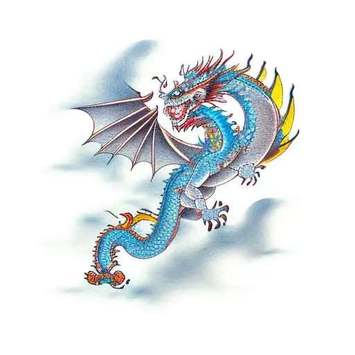 dragon with clouds tattoo design idea