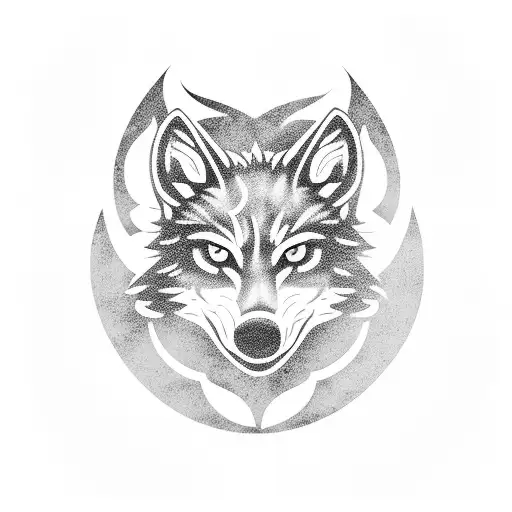 A soccer ball on fire, with a silhouette of a wolf howling in the background tattoo design idea