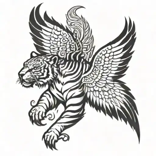 tiger angels wings flying tattoo design idea