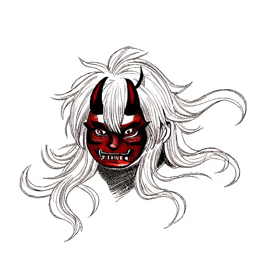 Anime Oni Mask Tattoo Idea - BlackInk AI