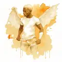 muscular black boy with albino girl with bat wings tattoo design idea