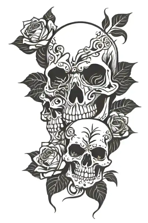 roses and skulls tattoo design idea