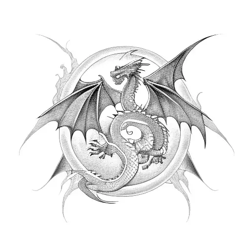 dragon and Phoenix on sleeves meeting at yin yang lotus in the middle tattoo design idea