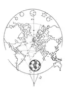 A minimalist outline of a world map with a soccer ball in the center, symbolizing your love for traveling and soccer tattoo design idea