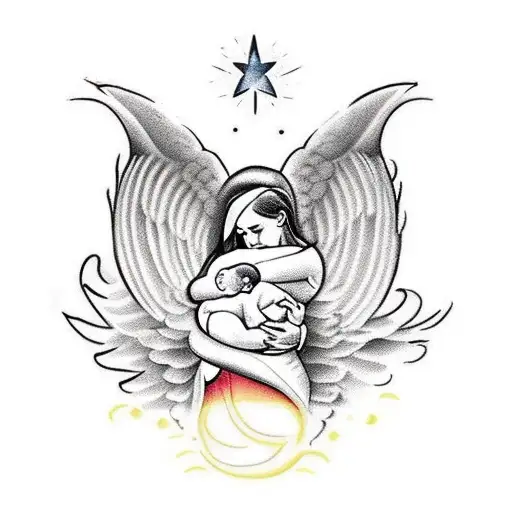 a sleeping stillbirth baby girl with angel wings tattoo design idea