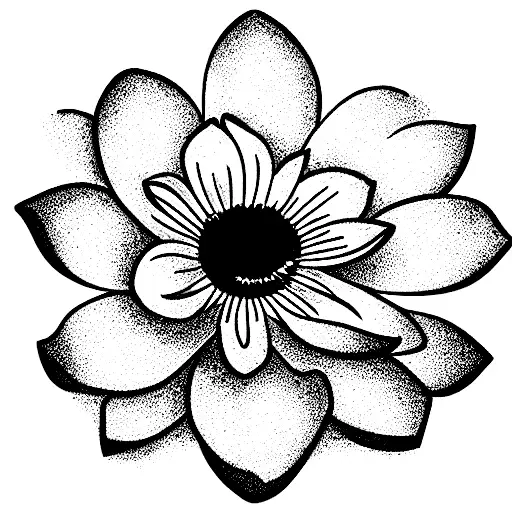 A bouquet water lily flower, a chrysanthemum flower, lily of the valley flower, and a Poppy flower  tattoo design idea