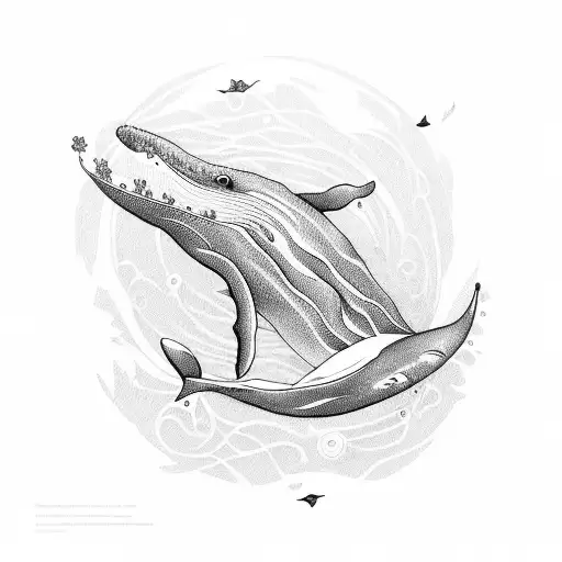 A whale and a bowl of petunias tattoo design idea