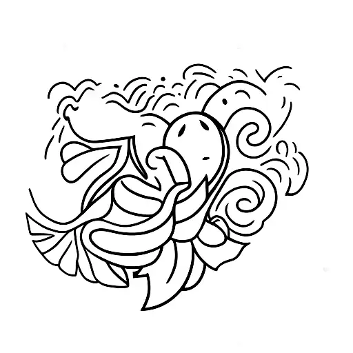 Whale and bowl of petunias tattoo design idea