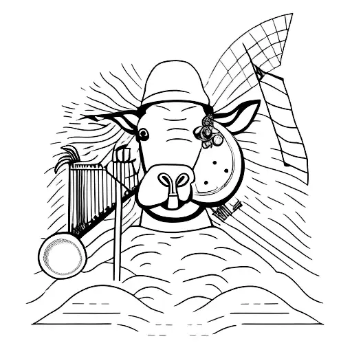 A minimalist tattoo of a farm animal playing a musical instrument tattoo design idea