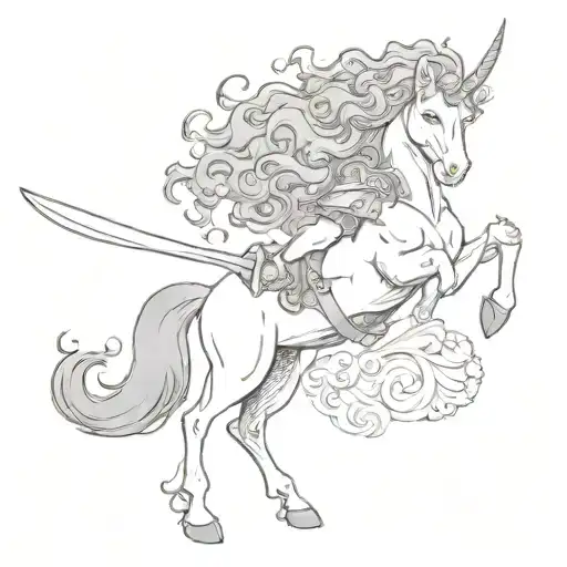 a female centaur with a sword and curly hair tattoo  tattoo design idea