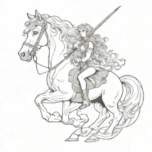 a female centaur with a sword and curly hair tattoo horse with female upper body tattoo design idea
