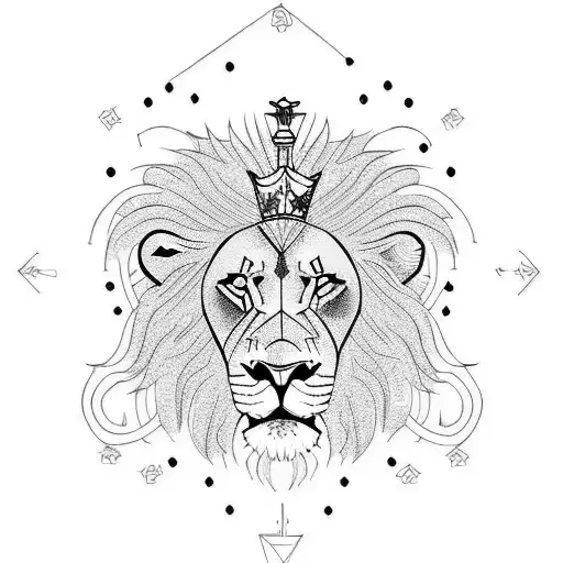 A lion with king chess pieces on its forehead tattoo design idea
