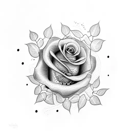 A dotwork tattoo of a rose made up of interconnected grape vines tattoo design idea